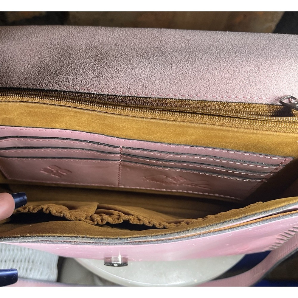 Patricia Nash Pink Embossed Crossbody Bag Snap Flap Zip Top Silver Hardware - Picture 6 of 11